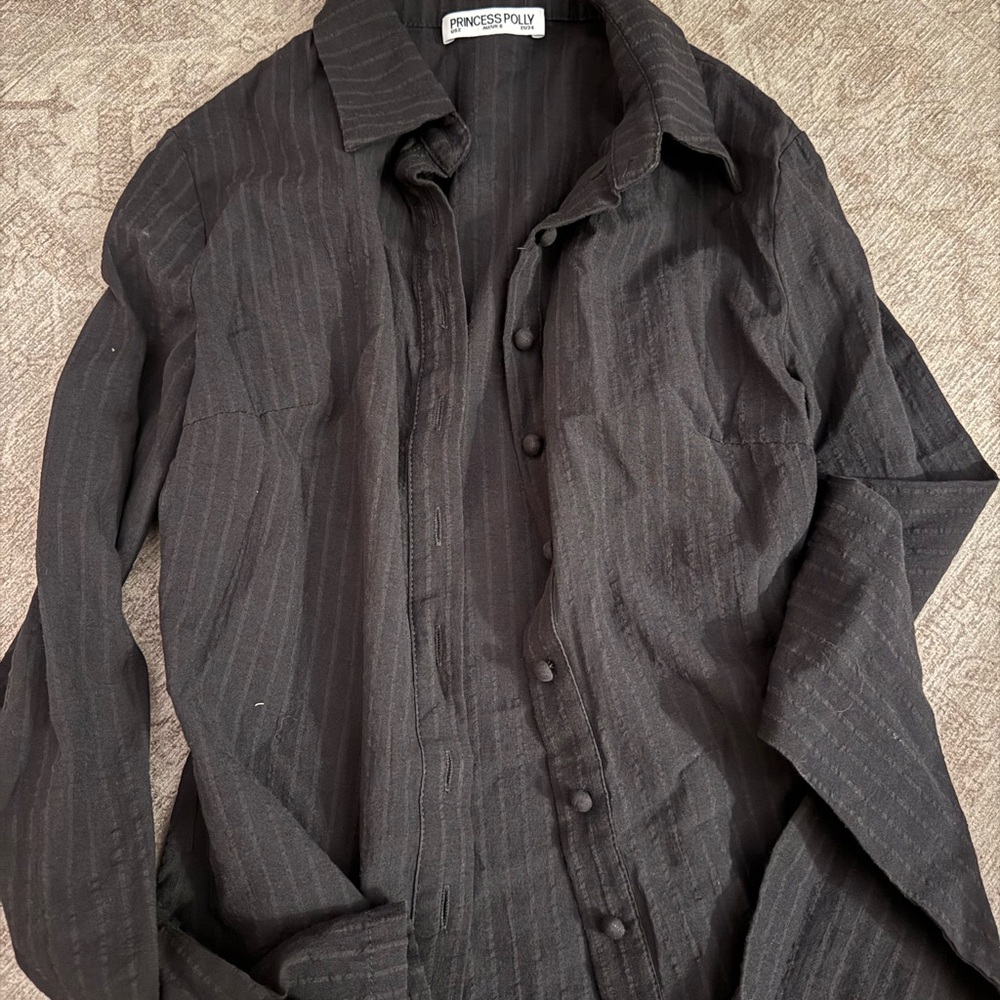 Princess Polly Charcoal Pinstripe Blouse